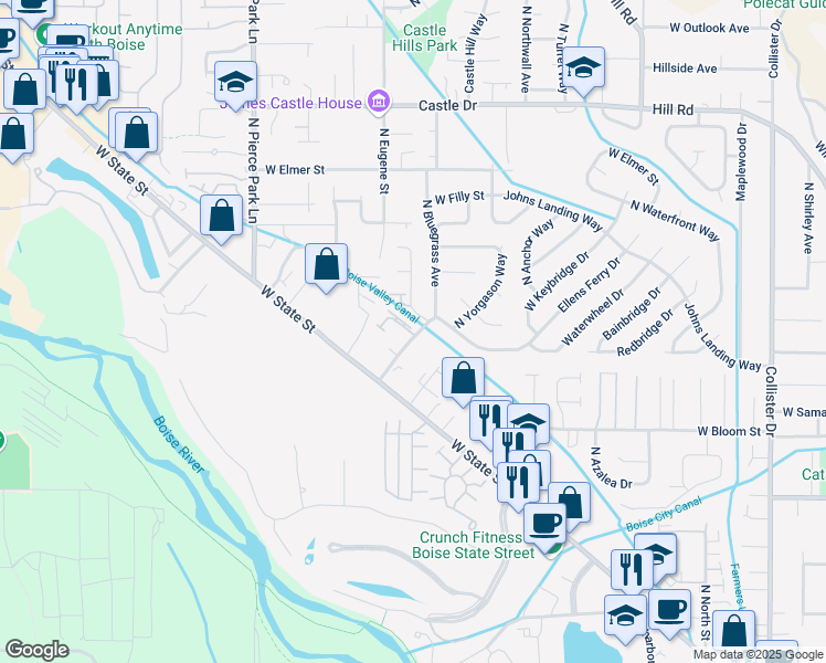 map of restaurants, bars, coffee shops, grocery stores, and more near 5908 West Port Place in Boise