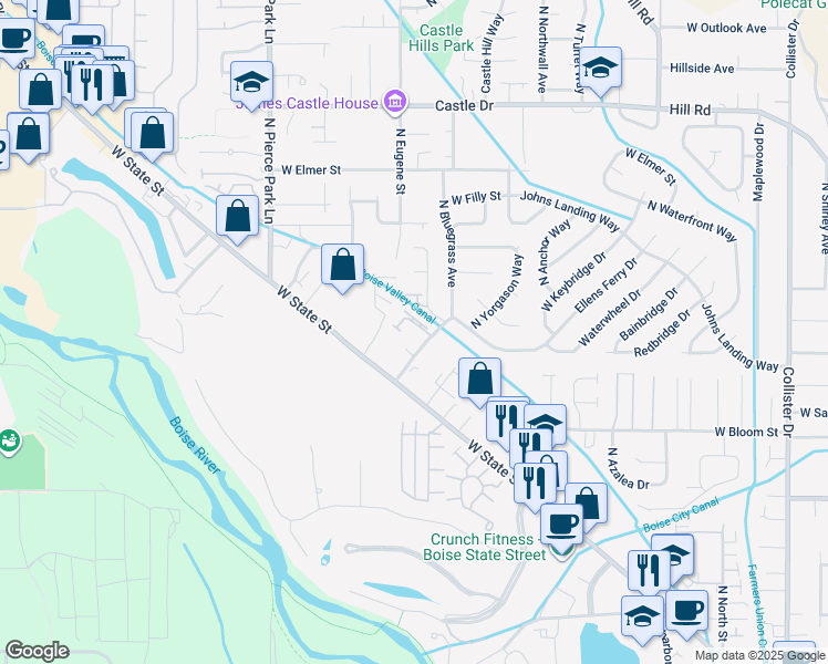 map of restaurants, bars, coffee shops, grocery stores, and more near 6030 West Port Place in Boise