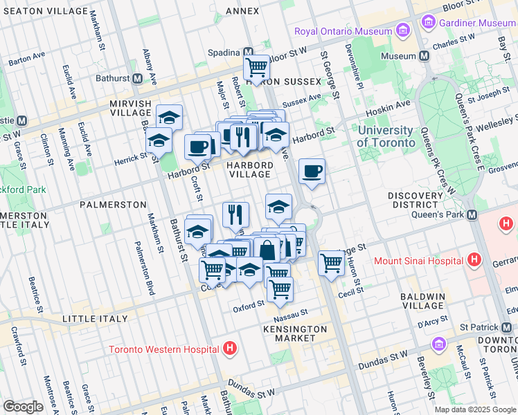 map of restaurants, bars, coffee shops, grocery stores, and more near in Toronto