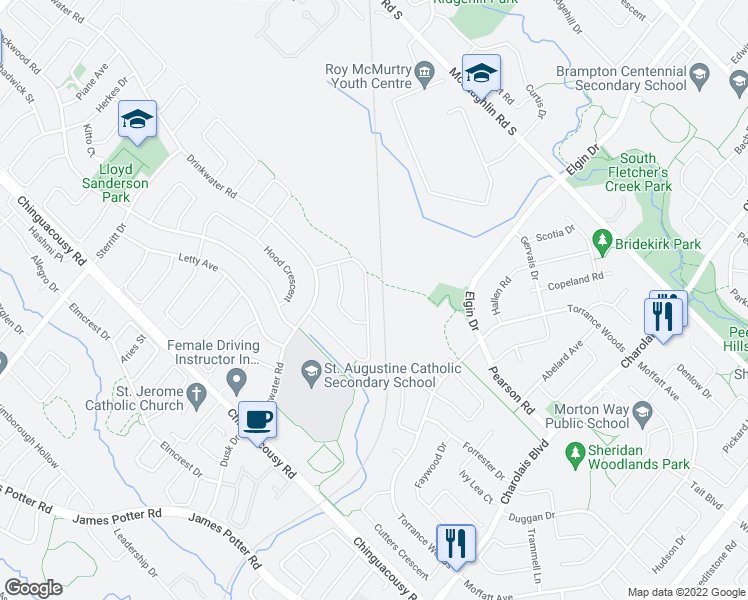 map of restaurants, bars, coffee shops, grocery stores, and more near 83 Vivians Crescent in Brampton