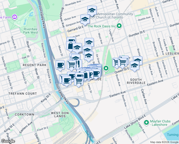map of restaurants, bars, coffee shops, grocery stores, and more near 2 Howie Avenue in Toronto