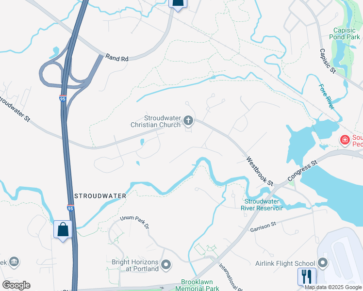map of restaurants, bars, coffee shops, grocery stores, and more near 89 Partridge Circle in Portland
