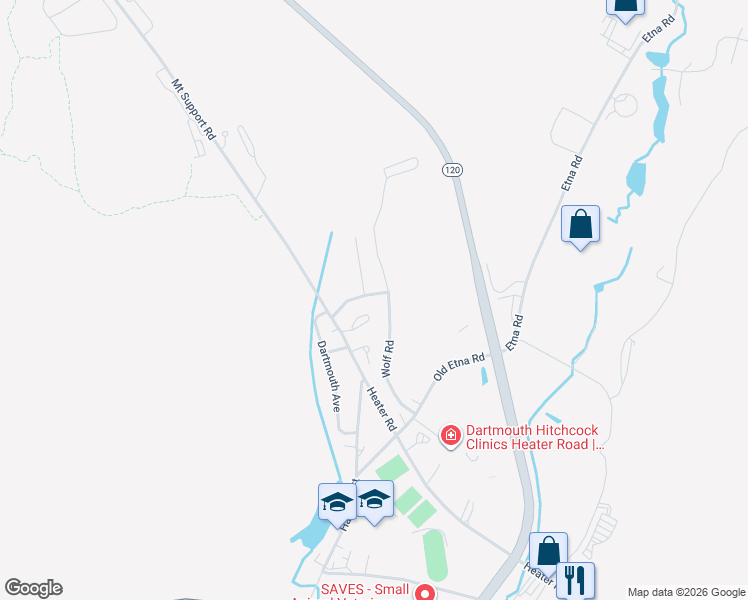 map of restaurants, bars, coffee shops, grocery stores, and more near 20 Memorial Drive in Lebanon