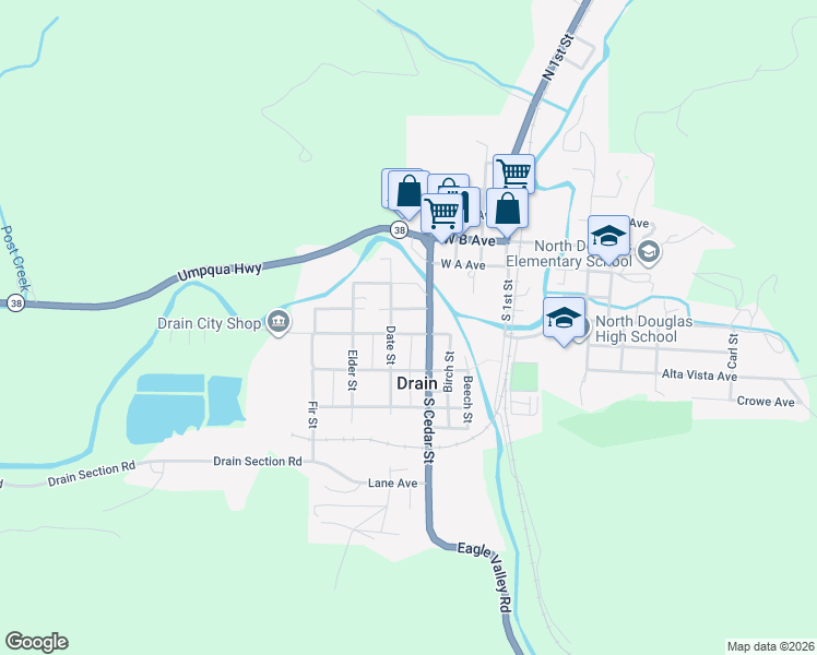 map of restaurants, bars, coffee shops, grocery stores, and more near 430 Division Avenue in Drain