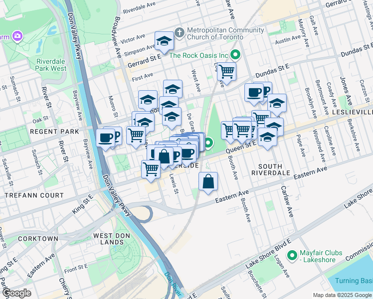 map of restaurants, bars, coffee shops, grocery stores, and more near 26 Boulton Avenue in Toronto