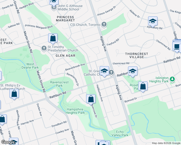 map of restaurants, bars, coffee shops, grocery stores, and more near 24 Lloyd Manor Road in Toronto