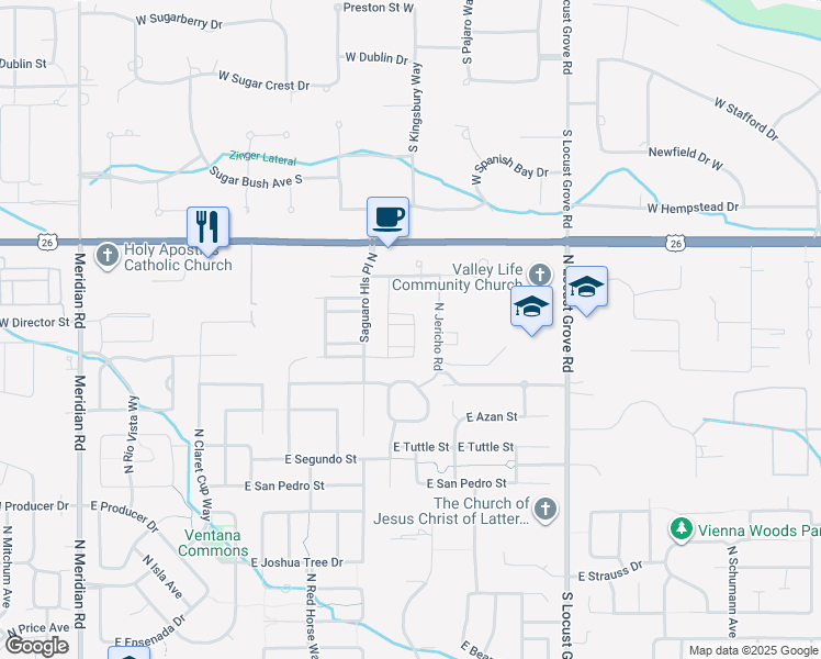 map of restaurants, bars, coffee shops, grocery stores, and more near 1077 East Klamath Lane in Meridian