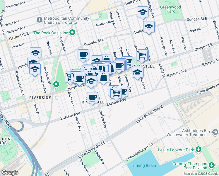 map of restaurants, bars, coffee shops, grocery stores, and more near in Toronto