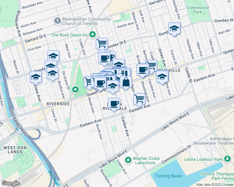map of restaurants, bars, coffee shops, grocery stores, and more near in Toronto