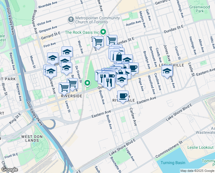 map of restaurants, bars, coffee shops, grocery stores, and more near in Toronto