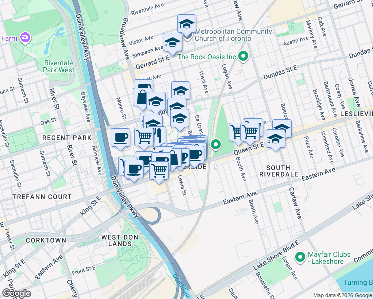 map of restaurants, bars, coffee shops, grocery stores, and more near 3 Howie Avenue in Toronto