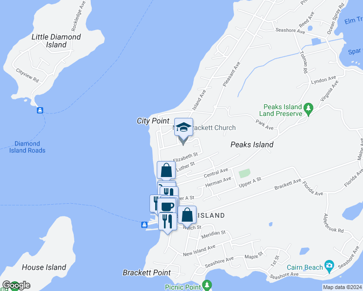map of restaurants, bars, coffee shops, grocery stores, and more near 194 Island Avenue in Portland