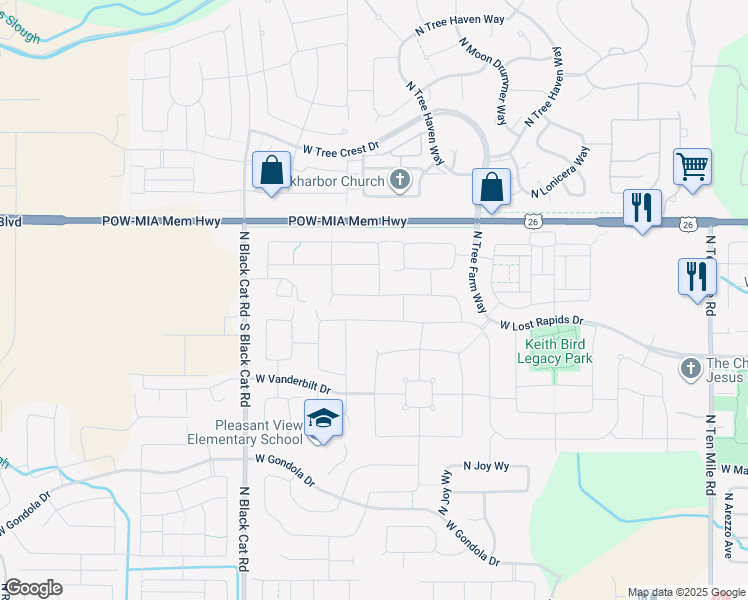 map of restaurants, bars, coffee shops, grocery stores, and more near 4347 West Sunny Cove Street in Meridian