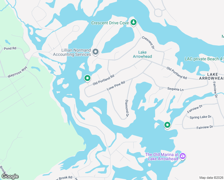 map of restaurants, bars, coffee shops, grocery stores, and more near 76 Lone Pine Road in Lake Arrowhead