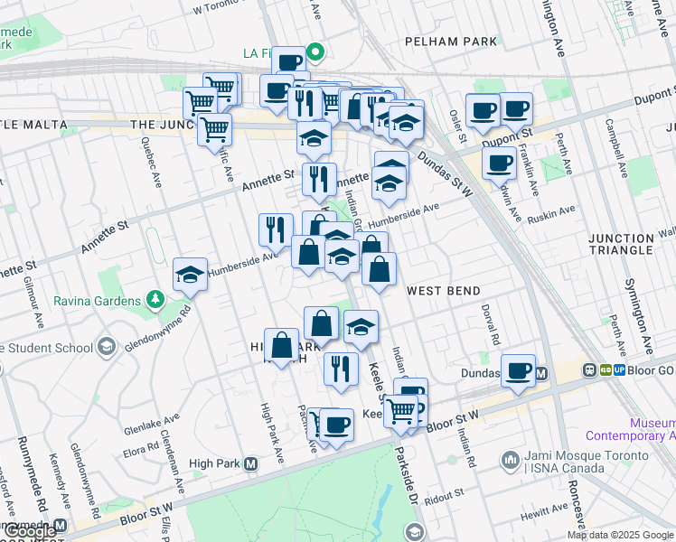 map of restaurants, bars, coffee shops, grocery stores, and more near in Toronto
