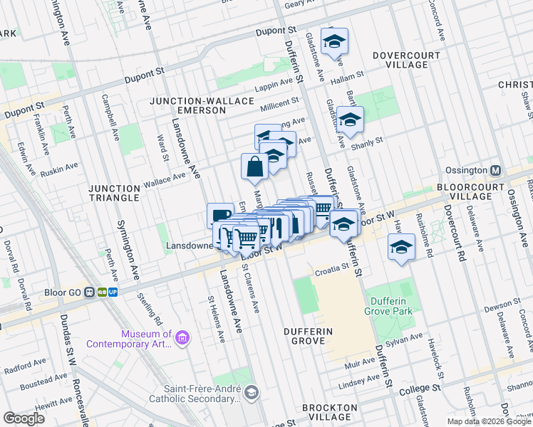 map of restaurants, bars, coffee shops, grocery stores, and more near 391 Margueretta Street in Toronto