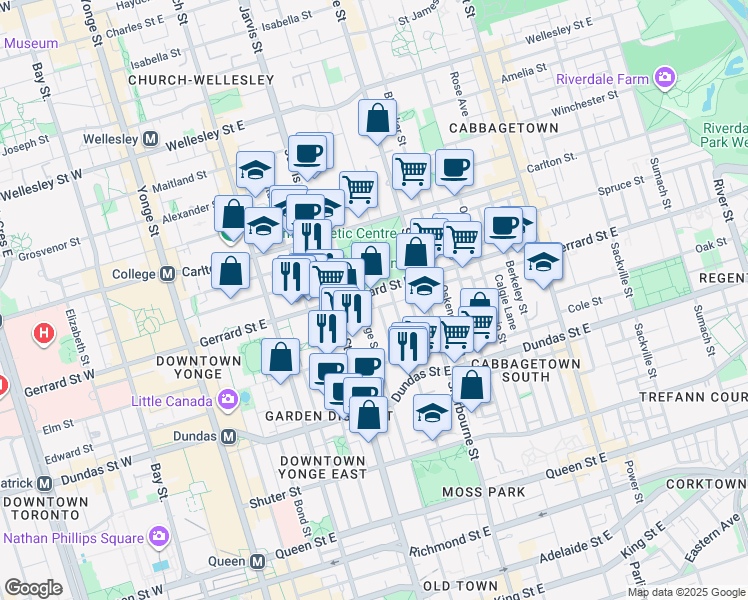 map of restaurants, bars, coffee shops, grocery stores, and more near in Toronto
