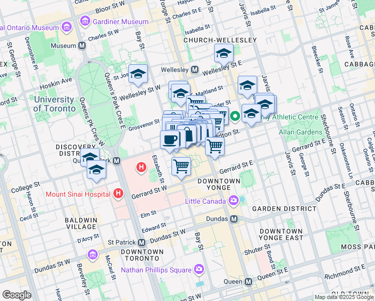map of restaurants, bars, coffee shops, grocery stores, and more near in Toronto