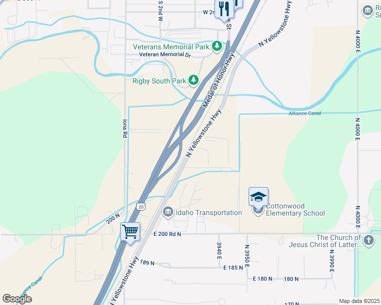 map of restaurants, bars, coffee shops, grocery stores, and more near 236 North Yellowstone Highway in Rigby