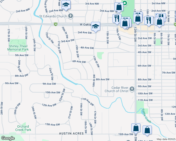 map of restaurants, bars, coffee shops, grocery stores, and more near 803 19th Street Southwest in Austin