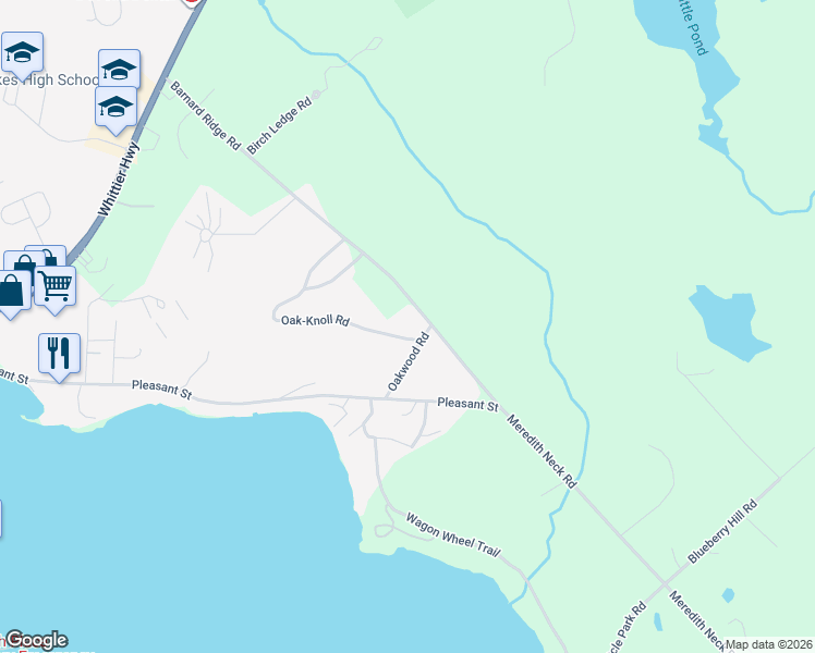 map of restaurants, bars, coffee shops, grocery stores, and more near 60 Oak-Knoll Road in Meredith