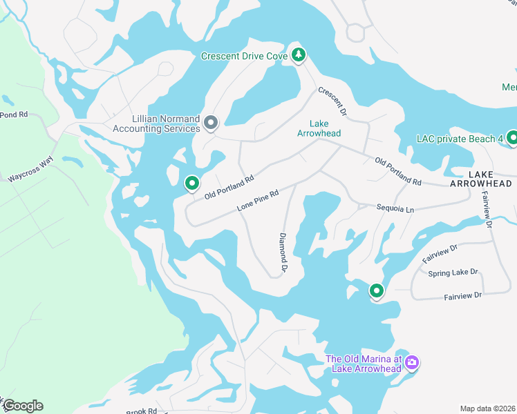 map of restaurants, bars, coffee shops, grocery stores, and more near 76 Lone Pine Road in Lake Arrowhead