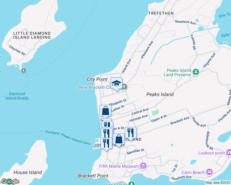 map of restaurants, bars, coffee shops, grocery stores, and more near 4 Church Avenue in Portland