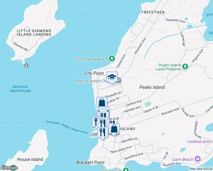 map of restaurants, bars, coffee shops, grocery stores, and more near 194 Island Avenue in Portland