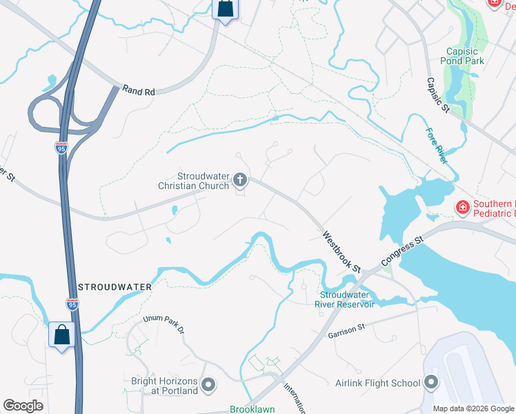 map of restaurants, bars, coffee shops, grocery stores, and more near 57 Partridge Circle in Portland