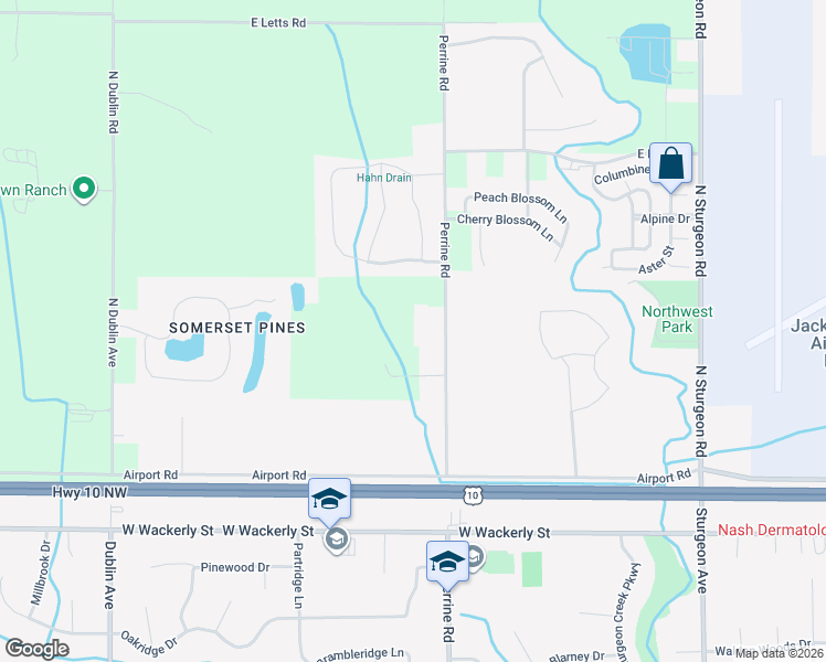 map of restaurants, bars, coffee shops, grocery stores, and more near 6915 Perrine Road in Midland
