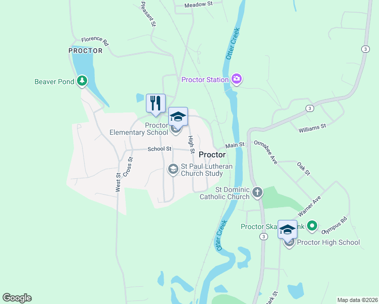 map of restaurants, bars, coffee shops, grocery stores, and more near 8 Gibbs Street in Proctor