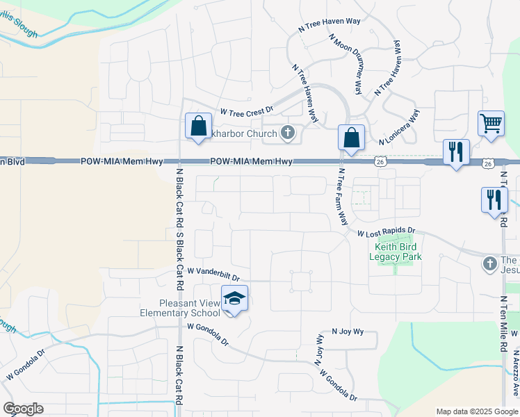 map of restaurants, bars, coffee shops, grocery stores, and more near 4347 West Sunny Cove Street in Meridian