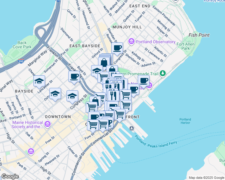 map of restaurants, bars, coffee shops, grocery stores, and more near in Portland