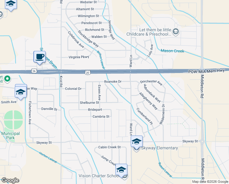 map of restaurants, bars, coffee shops, grocery stores, and more near 19820 Montclair Way in Caldwell