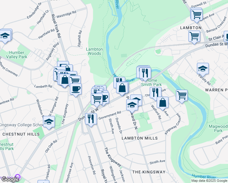 map of restaurants, bars, coffee shops, grocery stores, and more near 15 Brin Drive in Toronto
