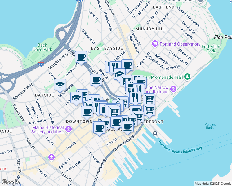 map of restaurants, bars, coffee shops, grocery stores, and more near in Portland