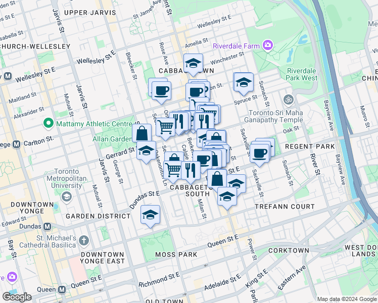 map of restaurants, bars, coffee shops, grocery stores, and more near in Toronto