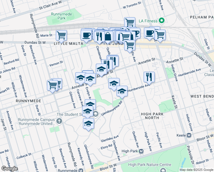 map of restaurants, bars, coffee shops, grocery stores, and more near in Toronto