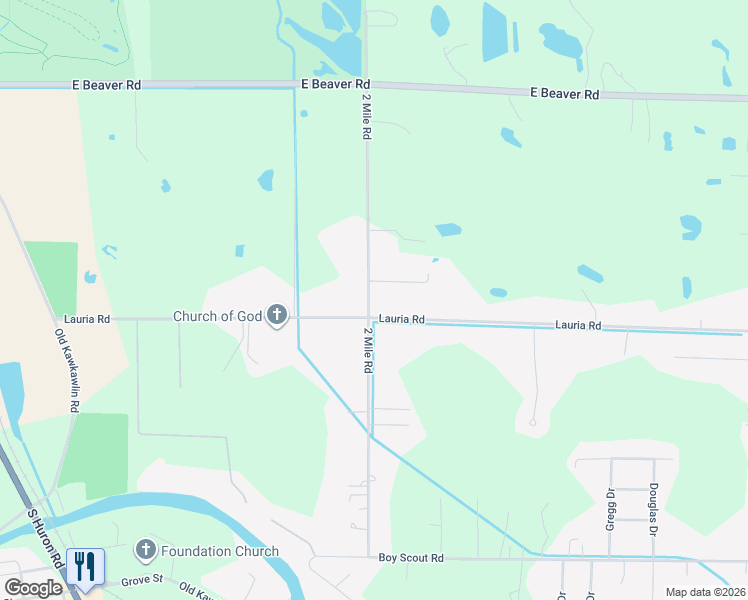 map of restaurants, bars, coffee shops, grocery stores, and more near 2993 Lauria Road in Kawkawlin