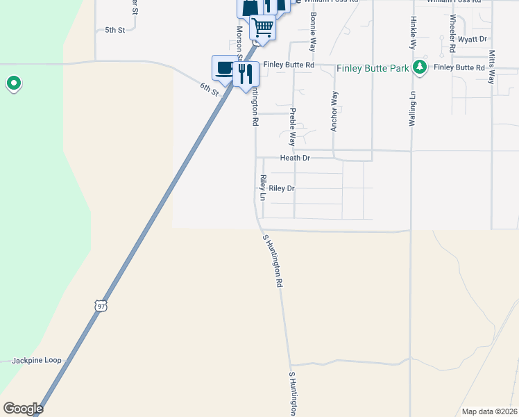 map of restaurants, bars, coffee shops, grocery stores, and more near 16424 Bassett Road in La Pine