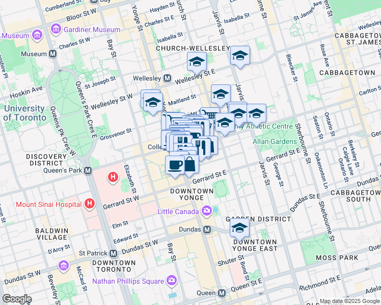 map of restaurants, bars, coffee shops, grocery stores, and more near in Toronto