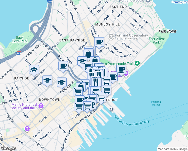 map of restaurants, bars, coffee shops, grocery stores, and more near in Portland