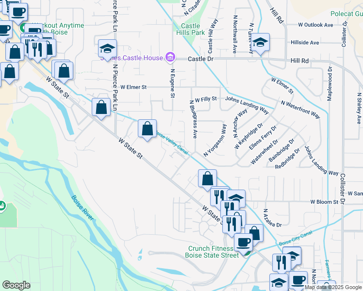 map of restaurants, bars, coffee shops, grocery stores, and more near 5908 West Port Place in Boise