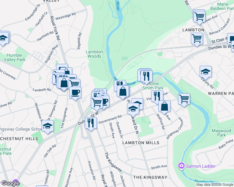 map of restaurants, bars, coffee shops, grocery stores, and more near 20 Brin Drive in Toronto