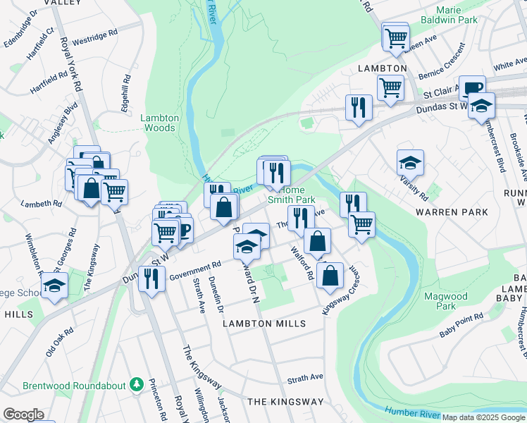 map of restaurants, bars, coffee shops, grocery stores, and more near 26 Earlington Avenue in Toronto
