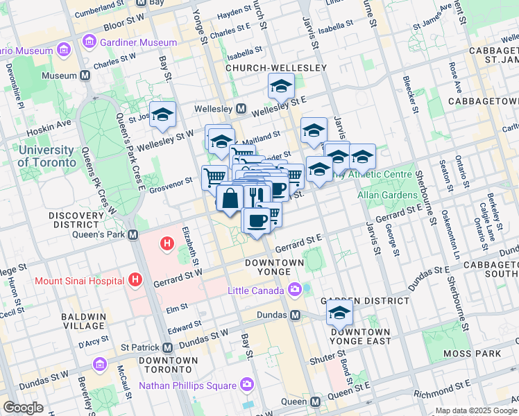 map of restaurants, bars, coffee shops, grocery stores, and more near in Toronto