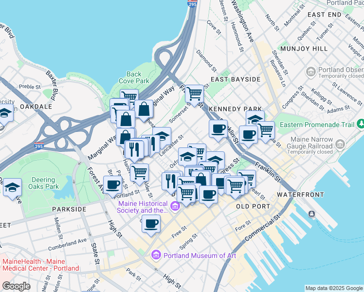 map of restaurants, bars, coffee shops, grocery stores, and more near in Portland
