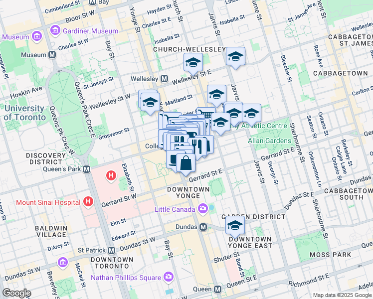 map of restaurants, bars, coffee shops, grocery stores, and more near in Toronto