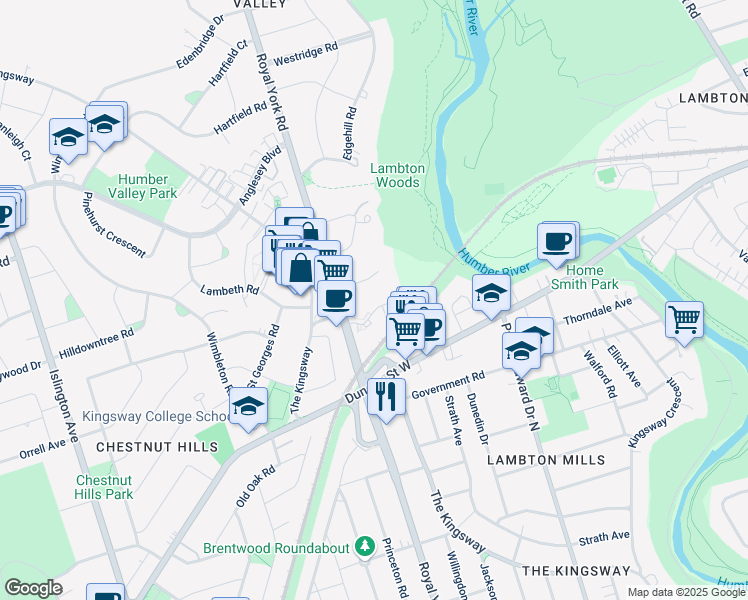 map of restaurants, bars, coffee shops, grocery stores, and more near in Toronto