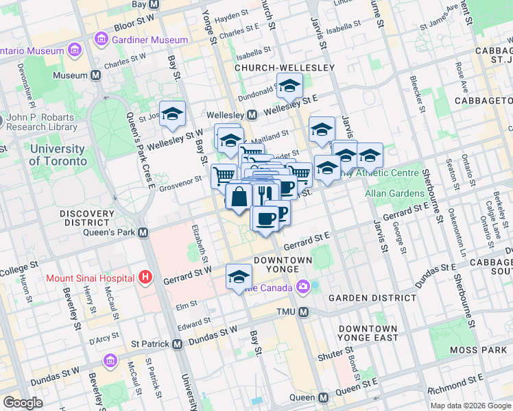 map of restaurants, bars, coffee shops, grocery stores, and more near 926 College Street in Toronto